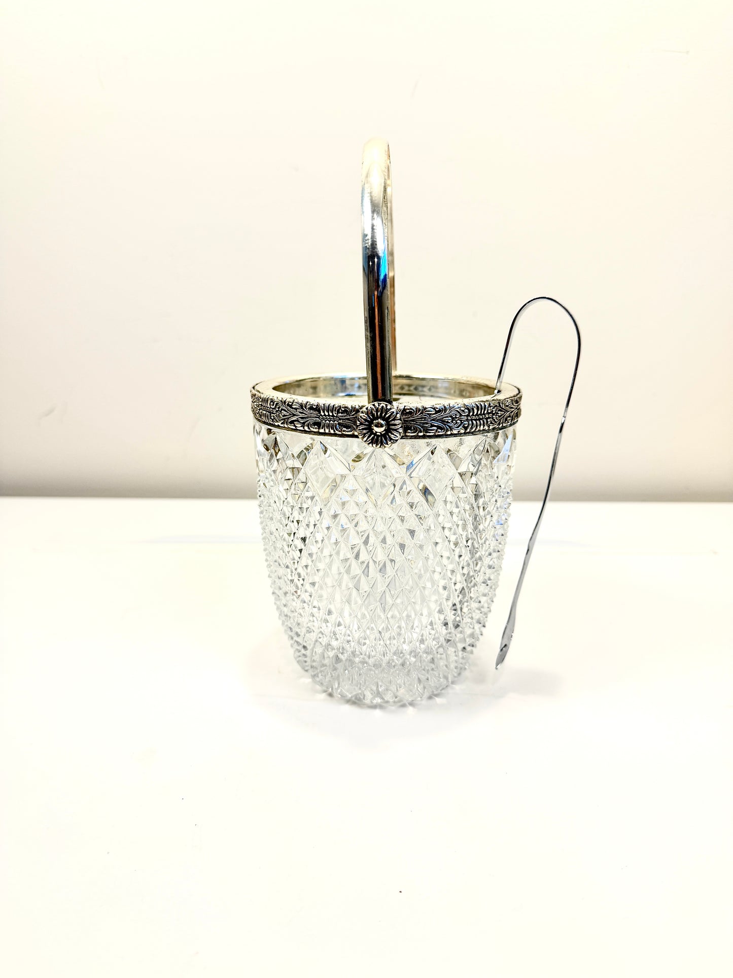 Crystal Ice Bucket with Silverplate Rim & Handle