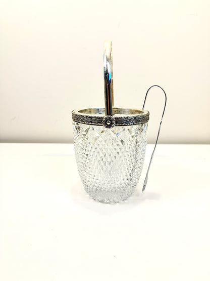 Crystal Ice Bucket with Silverplate Rim & Handle