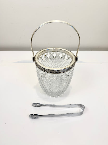 Crystal Ice Bucket with Silverplate Rim & Handle