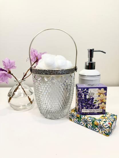 Crystal Ice Bucket with Silverplate Rim & Handle