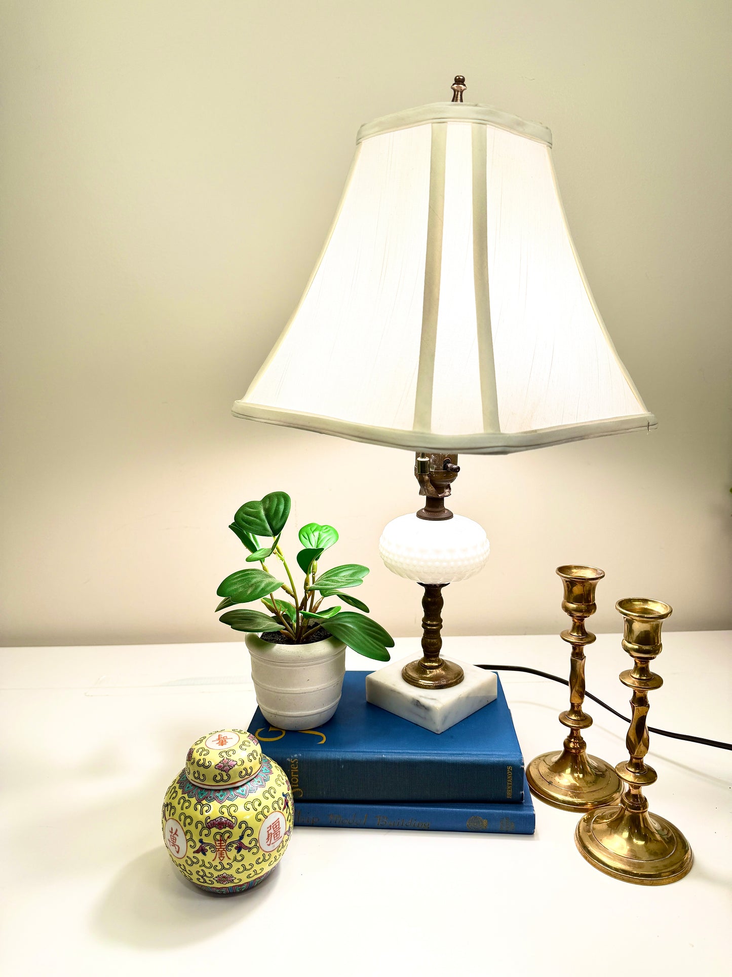 Vintage Hobnail and Brass Lamp