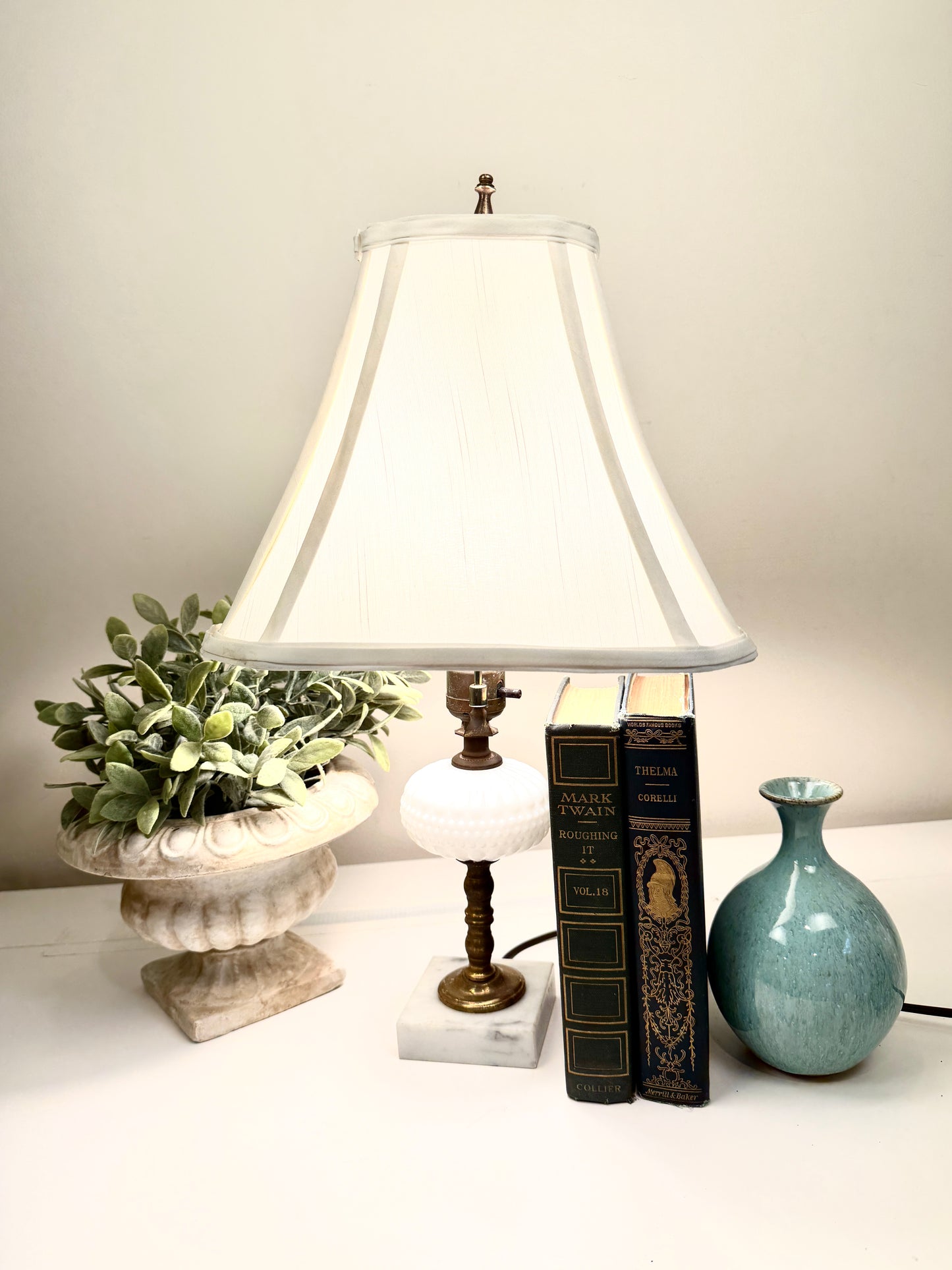 Vintage Hobnail and Brass Lamp