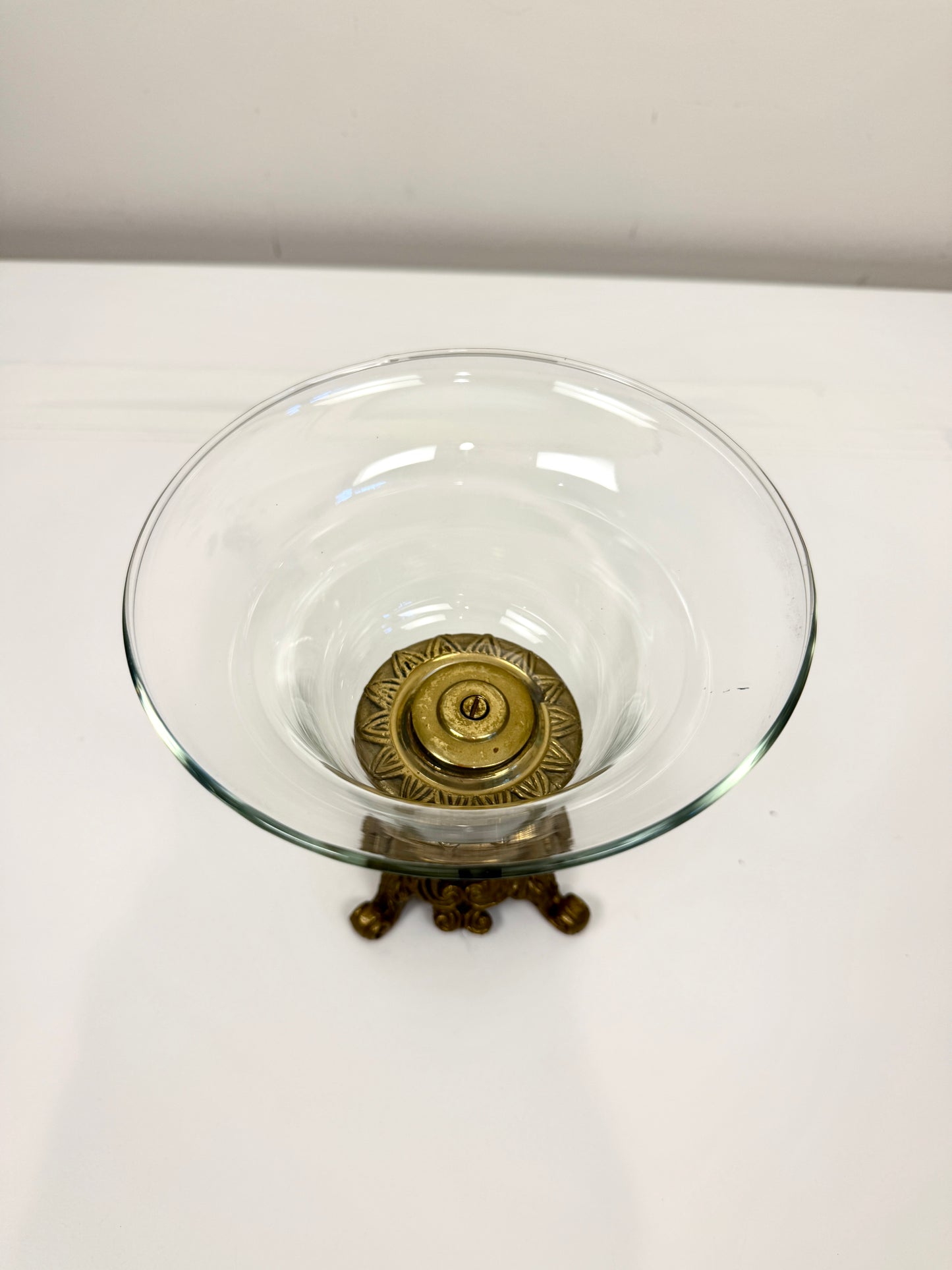Vintage Glass Bowl on Ornate Brass Stand