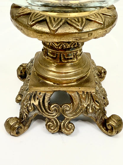 Vintage Glass Bowl on Ornate Brass Stand