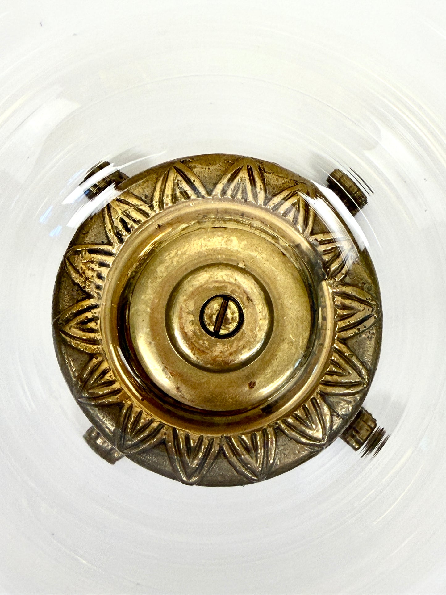 Vintage Glass Bowl on Ornate Brass Stand