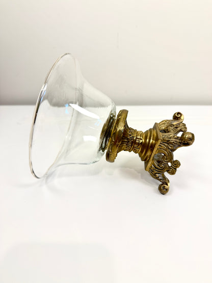 Vintage Glass Bowl on Ornate Brass Stand