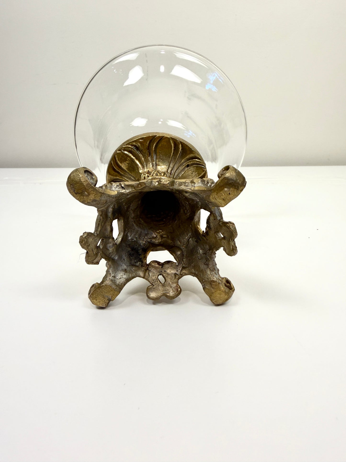 Vintage Glass Bowl on Ornate Brass Stand