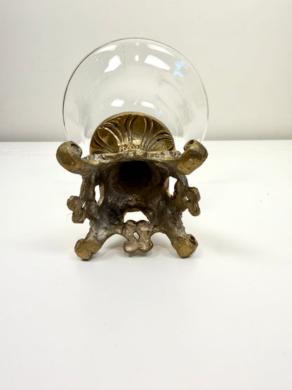 Vintage Glass Bowl on Ornate Brass Stand