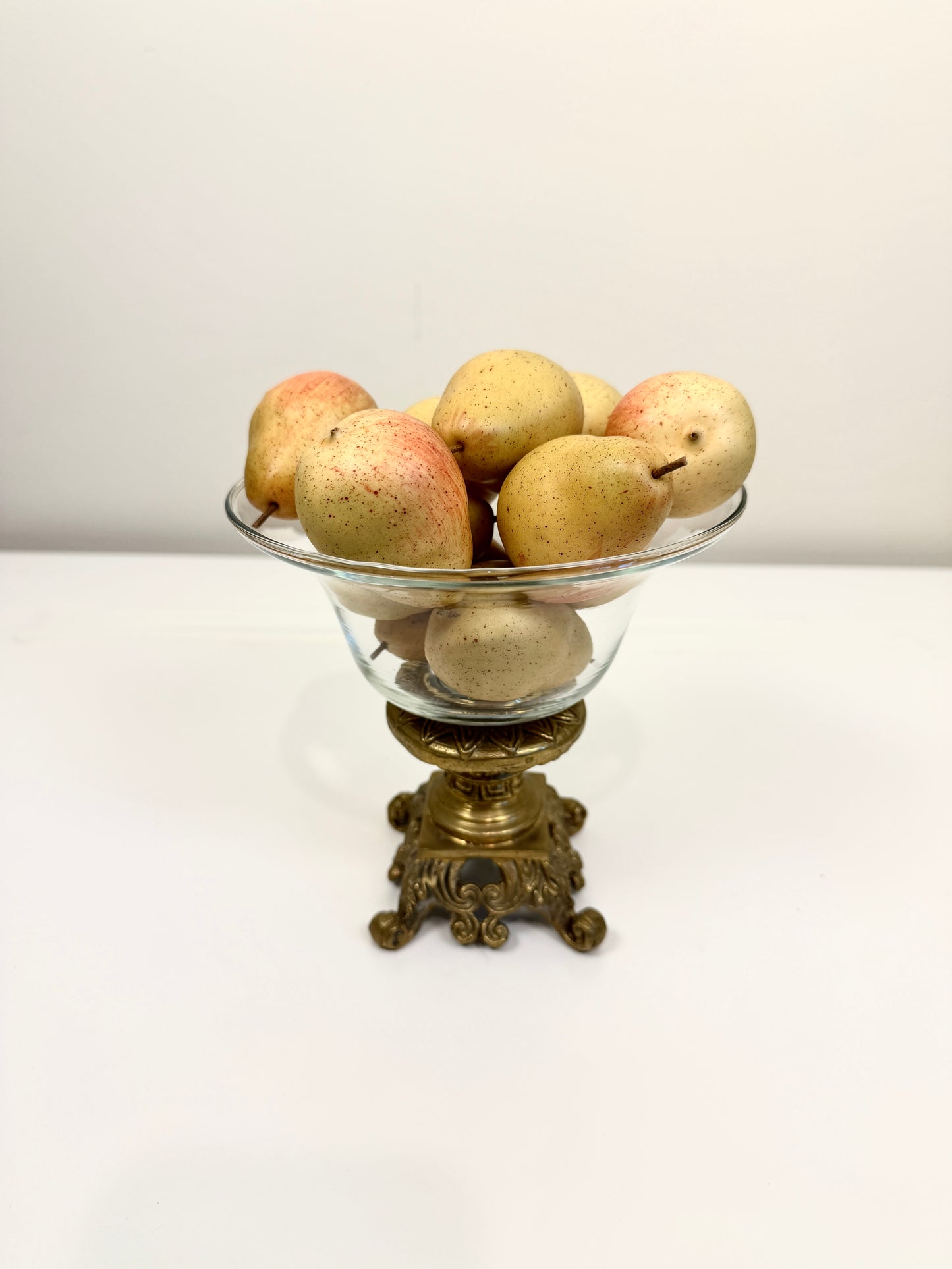 Vintage Glass Bowl on Ornate Brass Stand