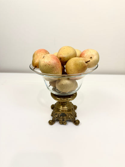 Vintage Glass Bowl on Ornate Brass Stand