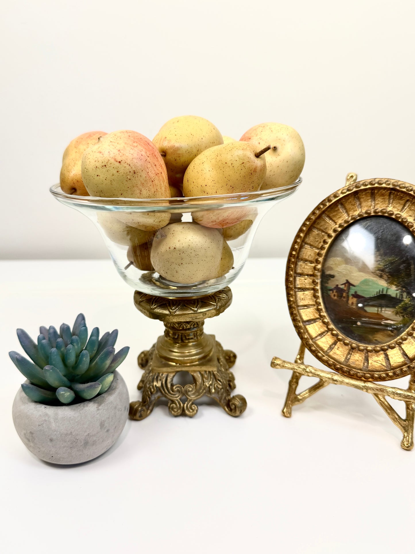Vintage Glass Bowl on Ornate Brass Stand