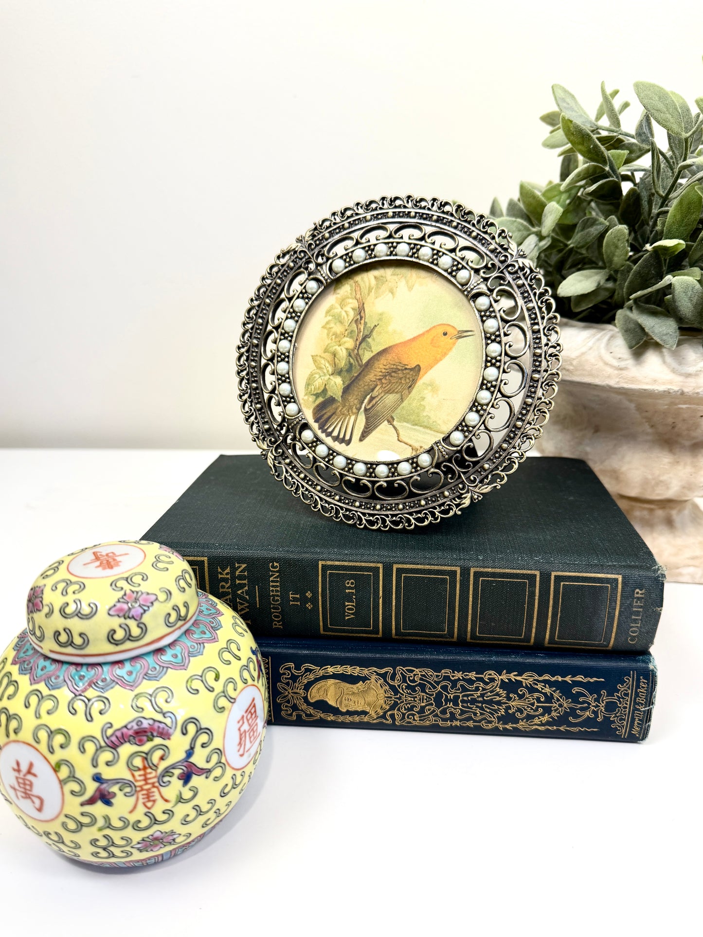 Vintage Picture Frame with Bird Illustration