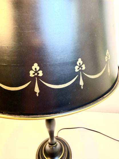 Vintage Tole Lamp: Black and Gold Metal