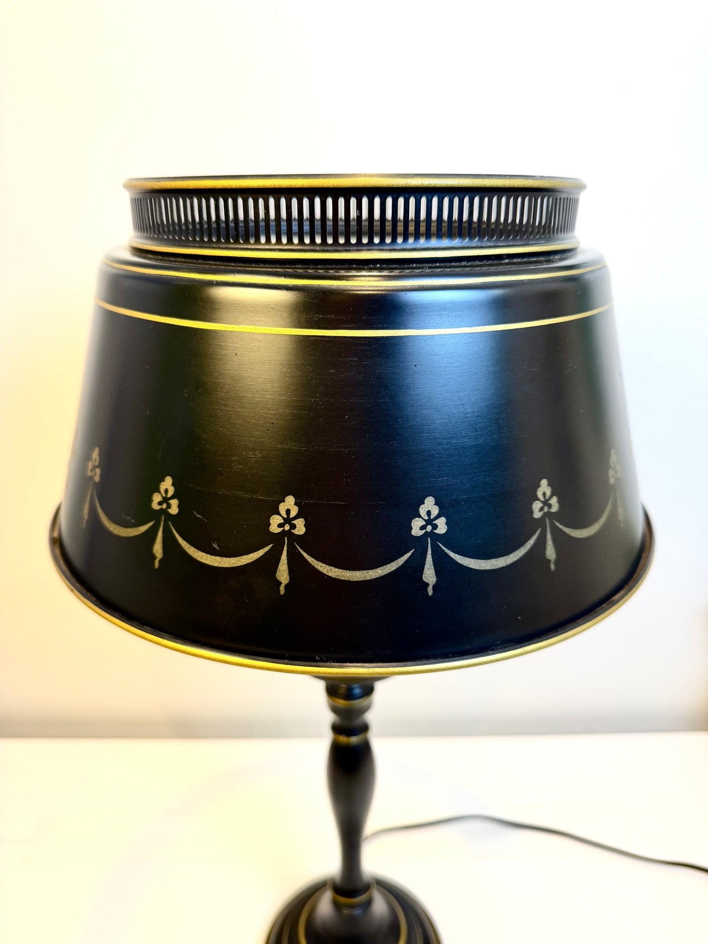 Vintage Tole Lamp: Black and Gold Metal
