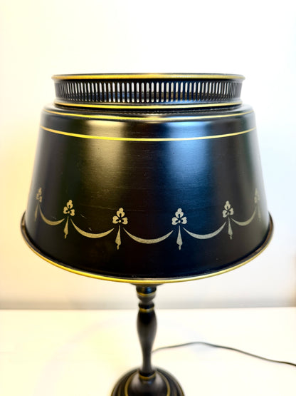 Vintage Tole Lamp: Black and Gold Metal