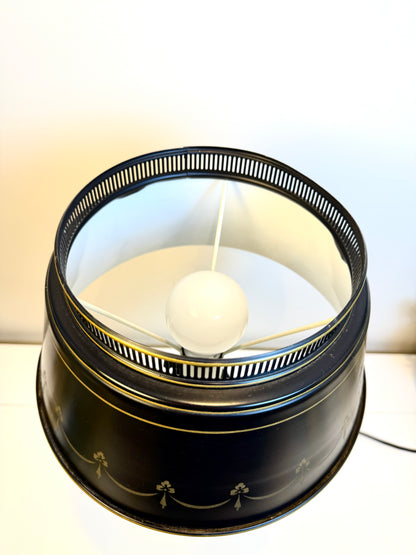 Vintage Tole Lamp: Black and Gold Metal