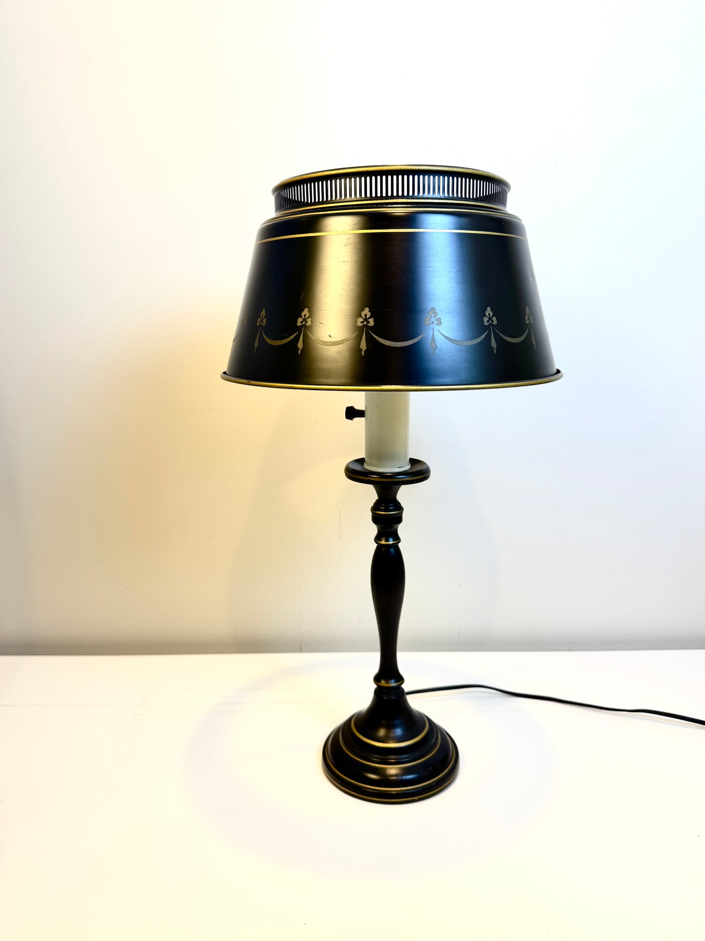 Vintage Tole Lamp: Black and Gold Metal