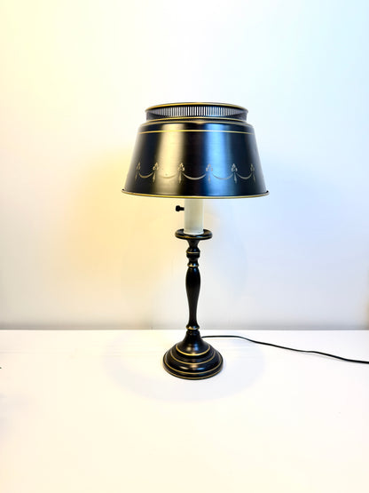 Vintage Tole Lamp: Black and Gold Metal