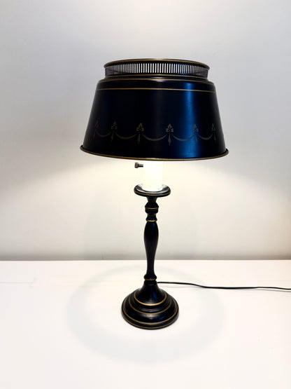 Vintage Tole Lamp: Black and Gold Metal