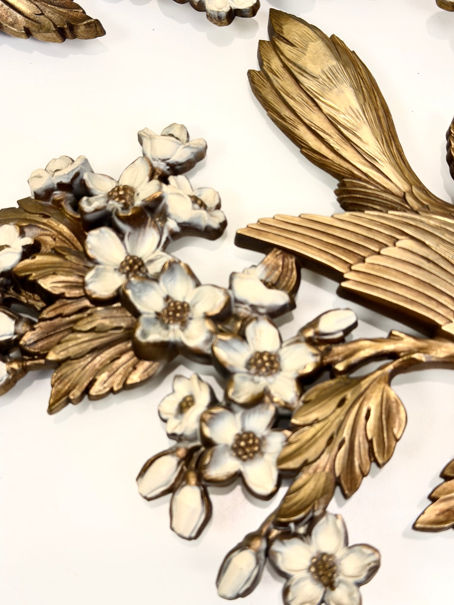 Vintage Syroco Gold Bird Pair on Flowering Branch
