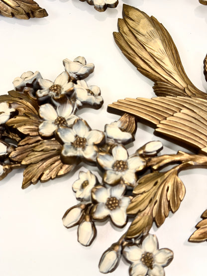 Vintage Syroco Gold Bird Pair on Flowering Branch
