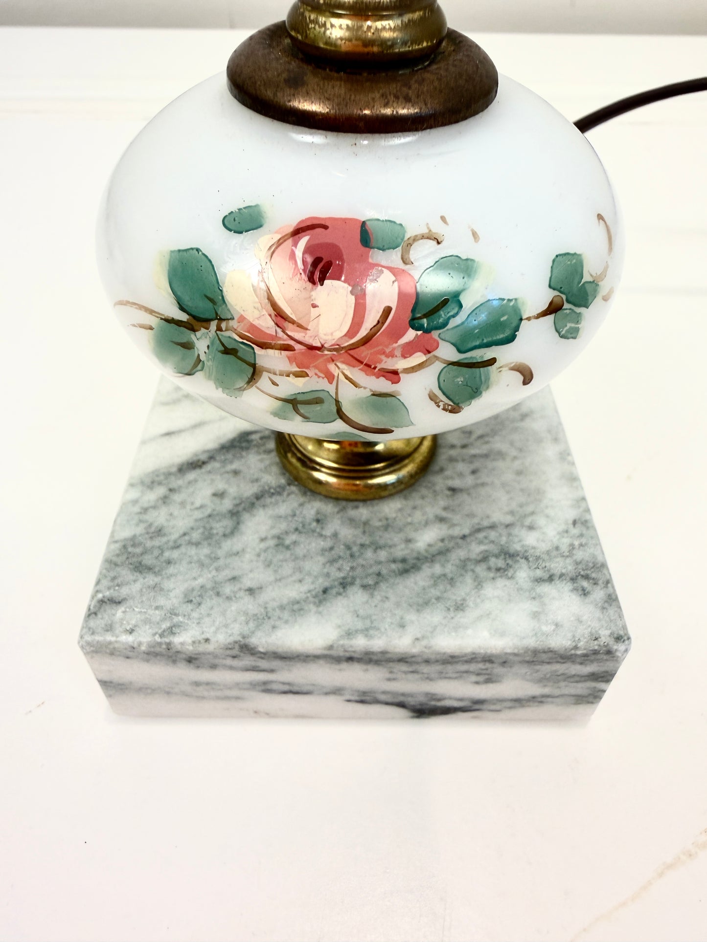 Vintage Lamp on Brass Column with Marble Base