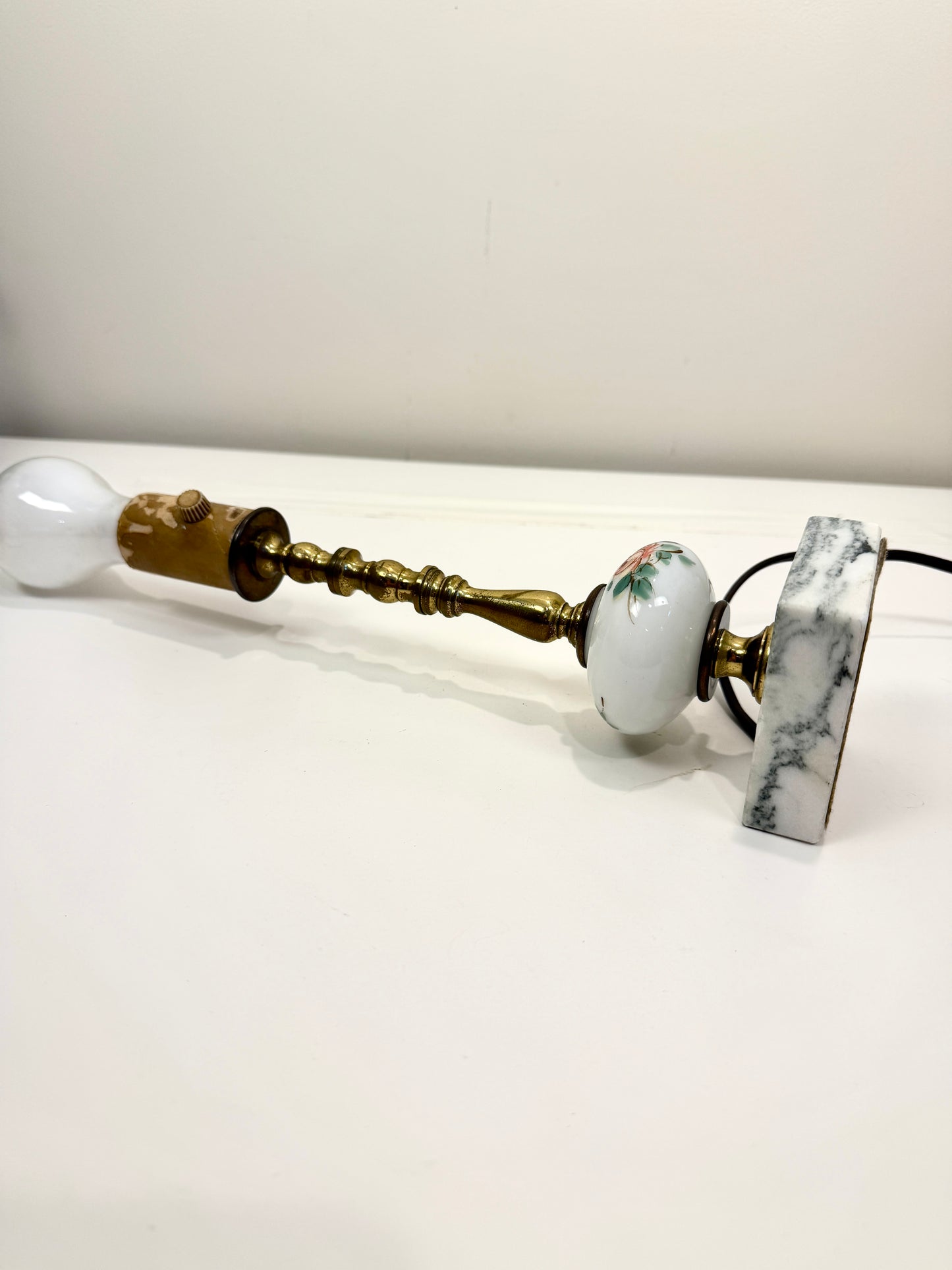 Vintage Lamp on Brass Column with Marble Base