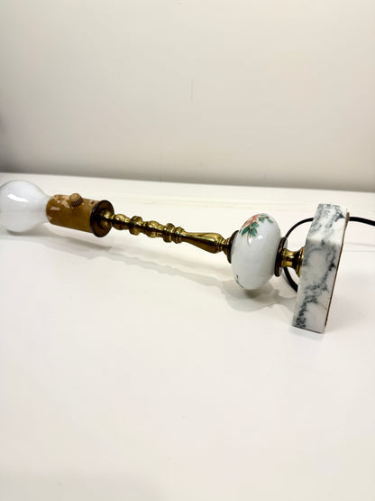 Vintage Lamp on Brass Column with Marble Base