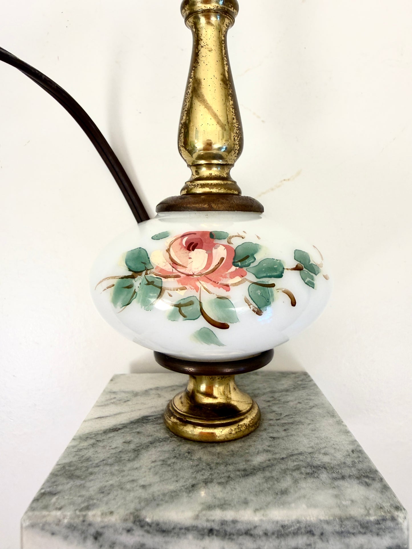 Vintage Lamp on Brass Column with Marble Base