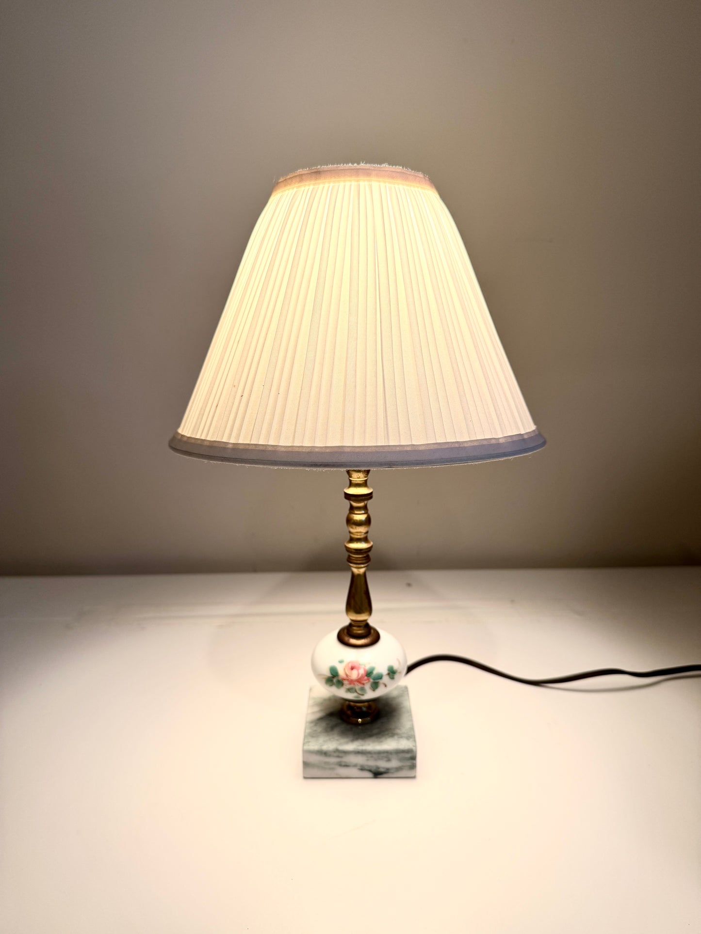 Vintage Lamp on Brass Column with Marble Base