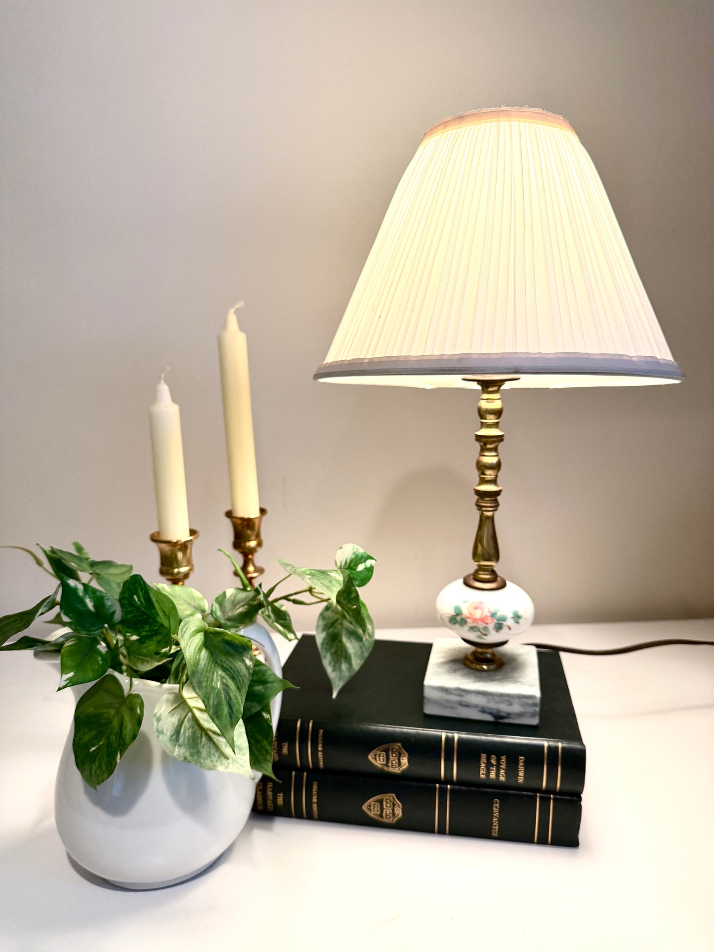Vintage Lamp on Brass Column with Marble Base