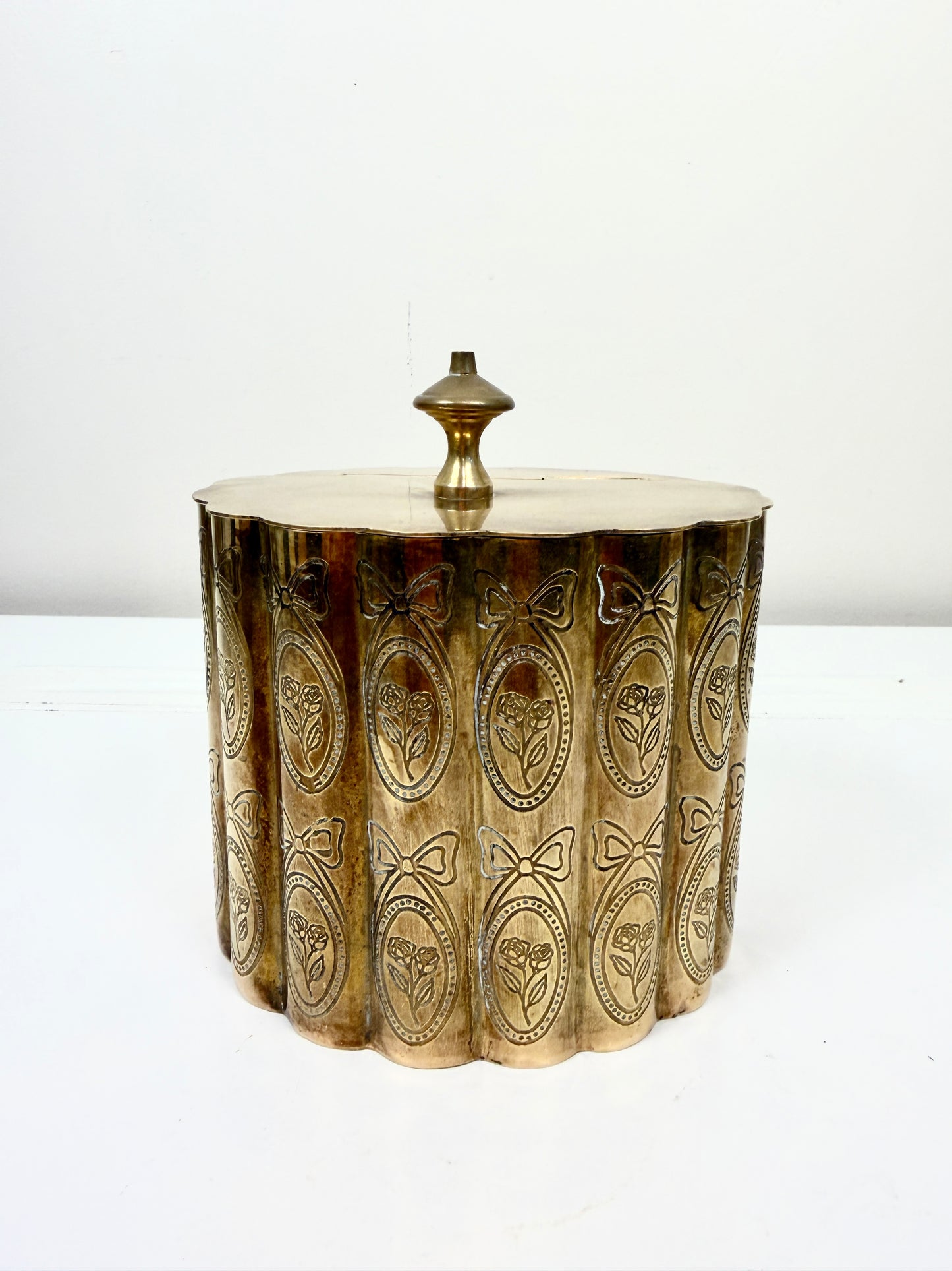 Vintage Etched Brass Oval Box with Hinged Lid