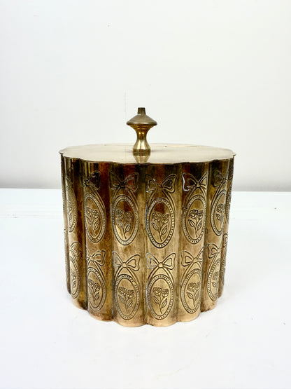 Vintage Etched Brass Oval Box with Hinged Lid