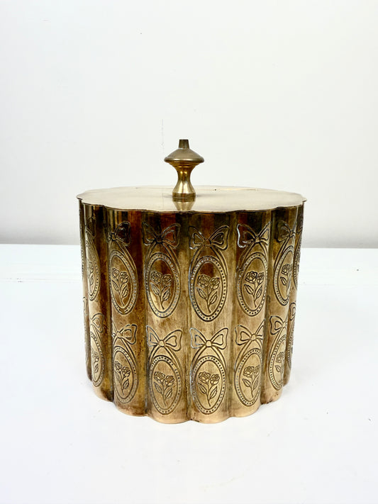 Vintage Etched Brass Oval Box with Hinged Lid