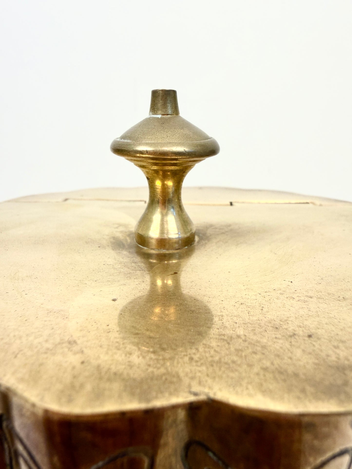 Vintage Etched Brass Oval Box with Hinged Lid