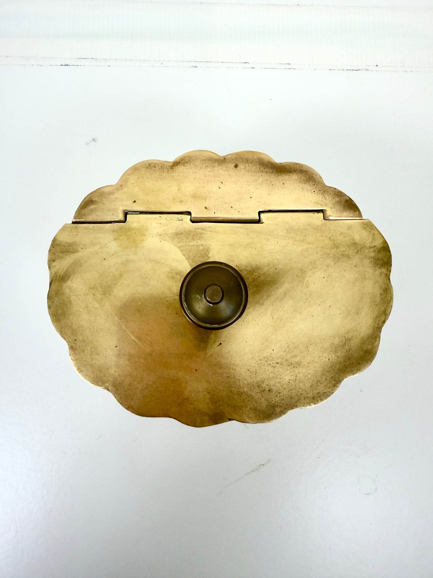 Vintage Etched Brass Oval Box with Hinged Lid