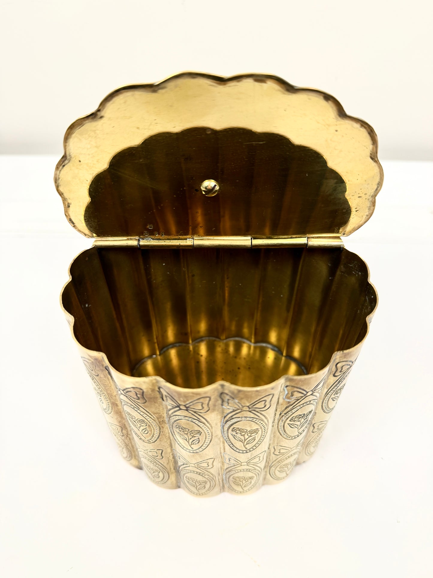 Vintage Etched Brass Oval Box with Hinged Lid