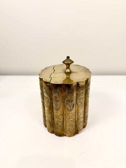 Vintage Etched Brass Oval Box with Hinged Lid