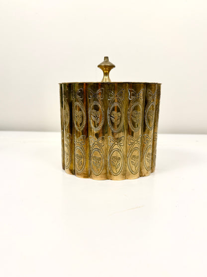 Vintage Etched Brass Oval Box with Hinged Lid