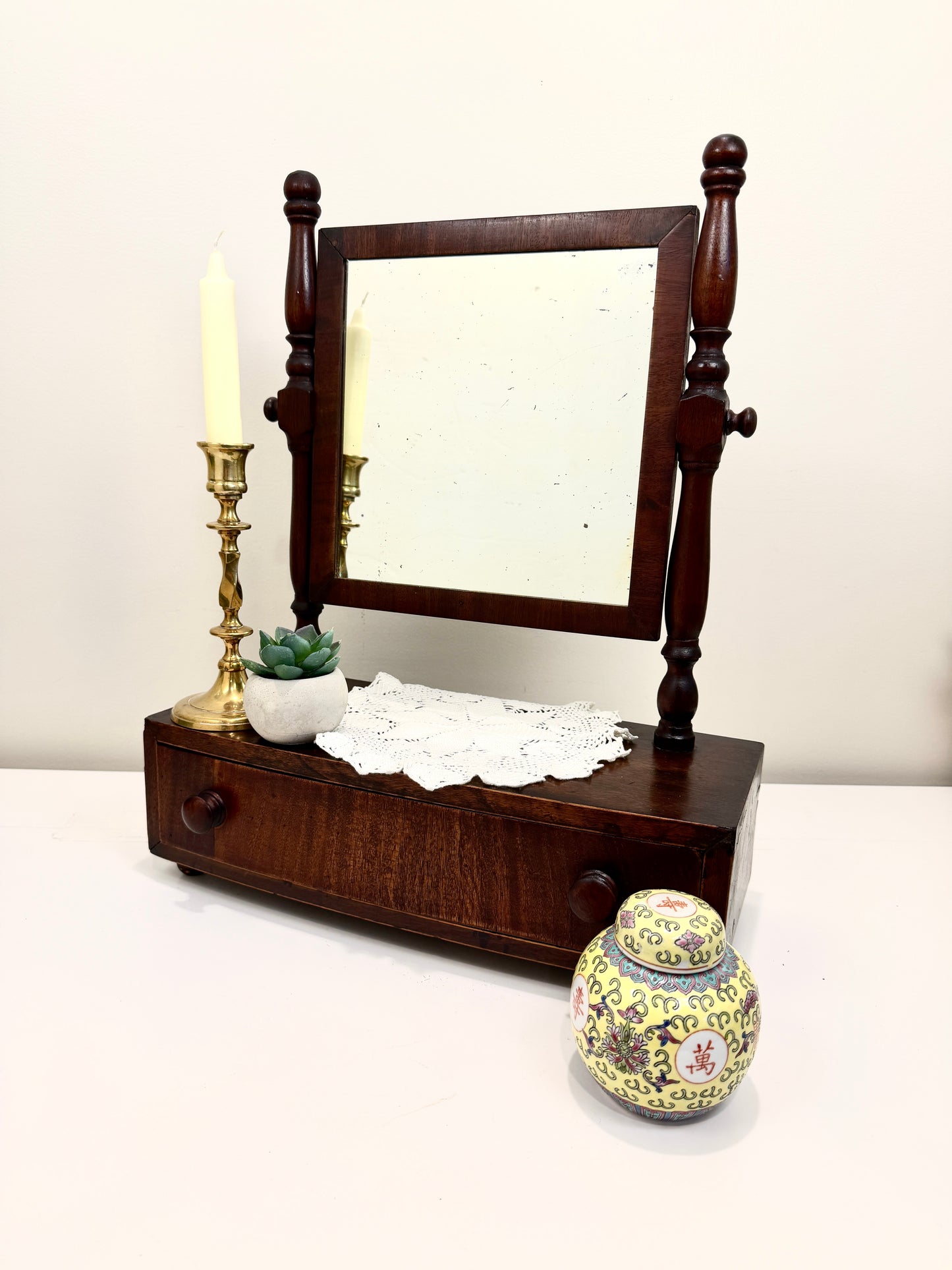 Antique Tilt Mirror with Drawer