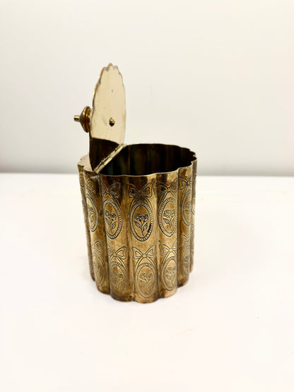 Vintage Etched Brass Oval Box with Hinged Lid