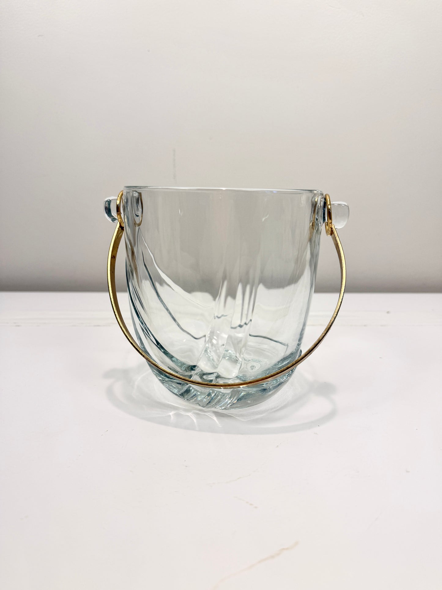 Vintage Glass Ice Bucket with Handle