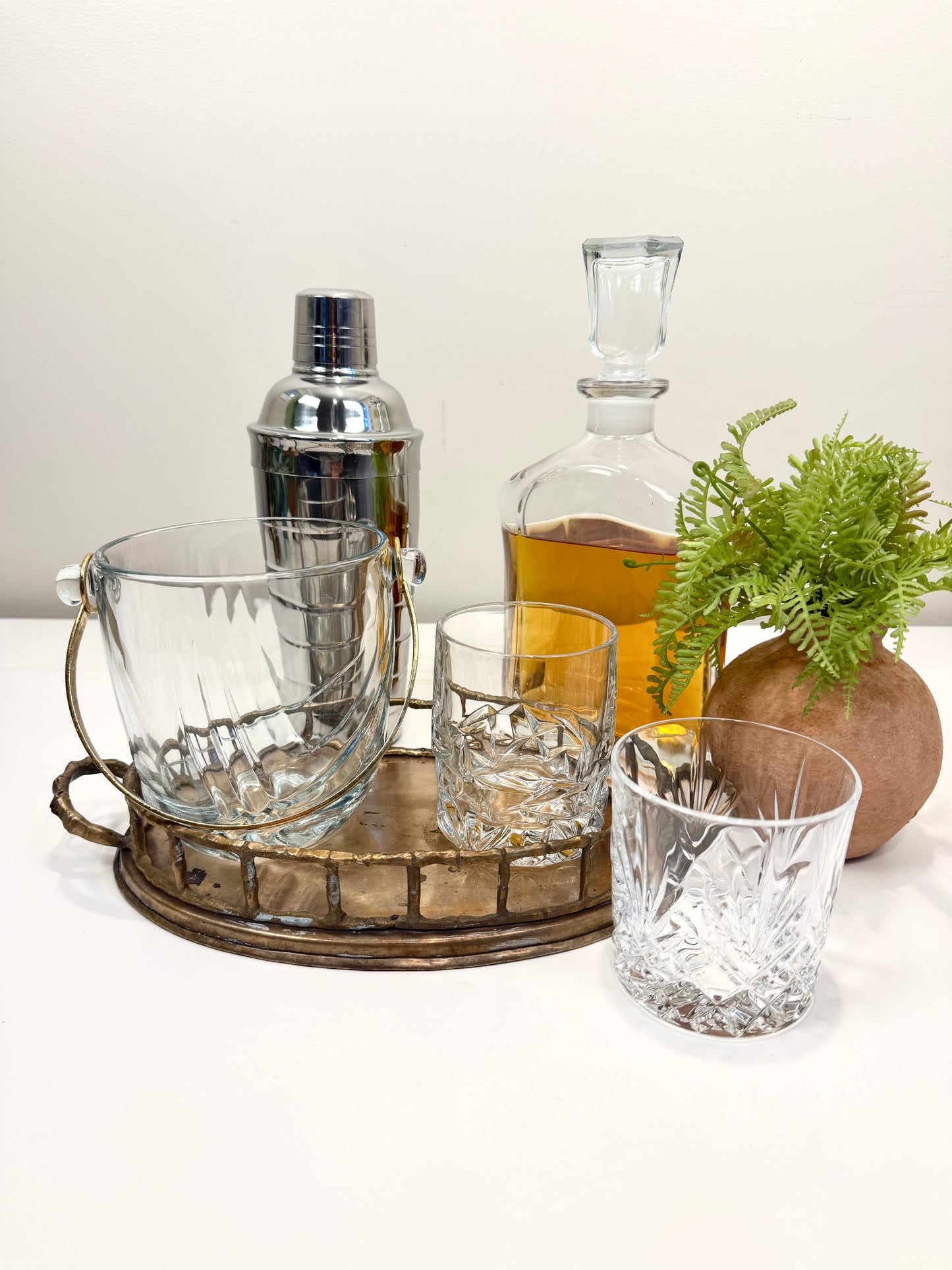 Vintage Glass Ice Bucket with Handle