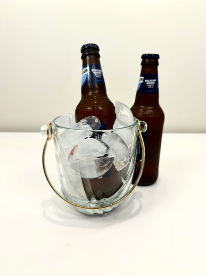 Vintage Glass Ice Bucket with Handle