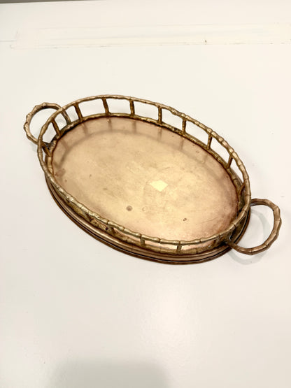 Vintage Brass Oval Tray: Bamboo Style