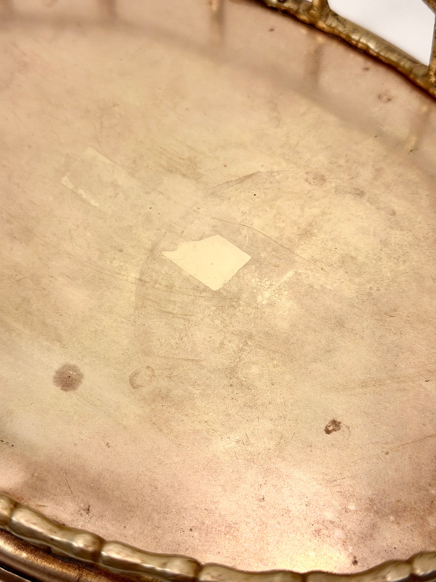 Vintage Brass Oval Tray: Bamboo Style