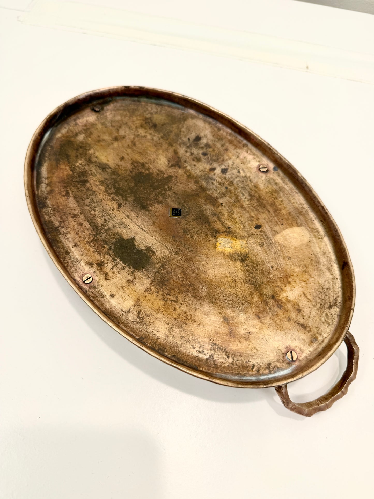 Vintage Brass Oval Tray: Bamboo Style