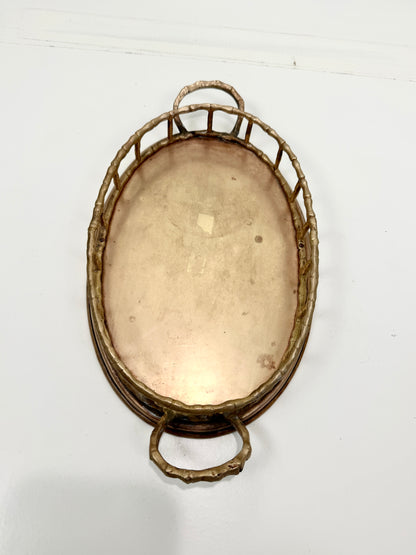 Vintage Brass Oval Tray: Bamboo Style
