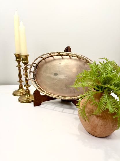 Vintage Brass Oval Tray: Bamboo Style