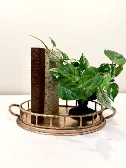 Vintage Brass Oval Tray: Bamboo Style